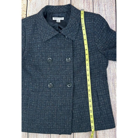 Pendleton Wool Silk Blend Jacket Womens Size‎ 10 Black Tweed Button Front Blazer - Picture 4 of 9